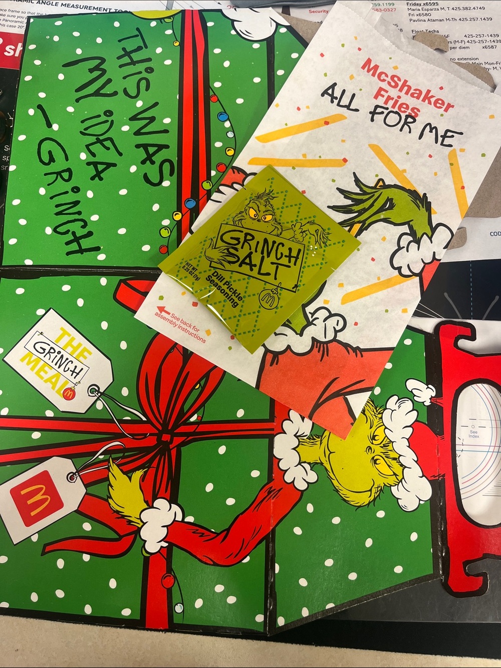 McDonald's Grinch Meal Set in Green, Red & Yellow
